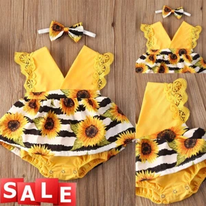 Baby Girls Floral Romper Toddlers Outfits Infant Romper With Headband Outfits - Picture 1 of 11