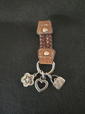 Leather Brown Braided Three Charm Key Chain Purse Heart & Star  4.5'' - Изображение 1 из 3