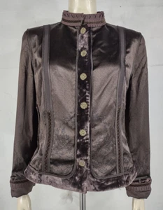 Carlisle brown embellished 100% Silk snap button lined jacket ladies size 10 - Picture 1 of 10
