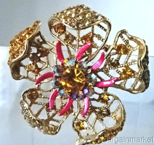 Victorian Style Honey Amber Crystal Flower Pendant Brooch - Picture 1 of 4