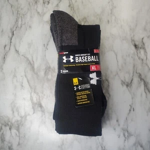 2 Pairs Men's Under Armour XL Baseball Over The Calf Black Socks Charged Cotton - Picture 1 of 7