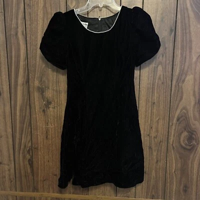 Jessica McClintock Black Velvet Pearl Embellished Round Neck Dress Sz 10 - Image 1 of 4