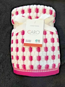 CARO - STAMPA PUNTI GEOMETRICI - ROSA E BIANCO - SET ASCIUGAMANI DA 2 - NUOVO - Foto 1 di 1