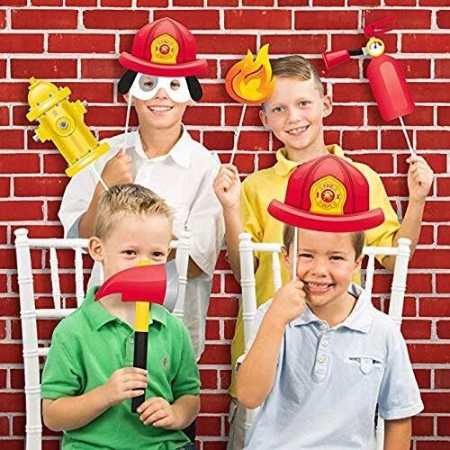 Flaming Fire Truck Firefighter Kids Birthday Party Favor Photo Booth Props - Изображение 1 из 1