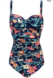 NWOT Ekouaer Women's One Piece V Neck Tummy Control, Push up Floral M - Picture 1 of 4
