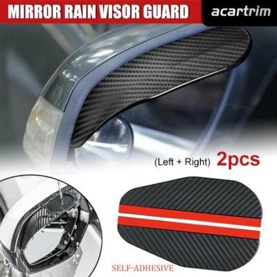 2x Car Carbon Fiber Black Rearview Side Mirror Rain Visor Guard Car Accessories - Image 1 of 4