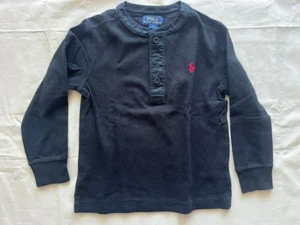 Polo Ralph Lauren Size 4 Black Waffle Knit Thermal Half Botton Down Boy - Picture 1 of 14