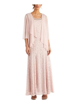 Jaqueta de noite R&M RICHARDS feminina bege transparente drapeada frontal manga 3/4 8 - Imagem 1 de 4