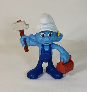 Handy Smurf The Smurfs 3” Action Figure Pvc Peyo Toy with hammer and tool box - Picture 1 of 7