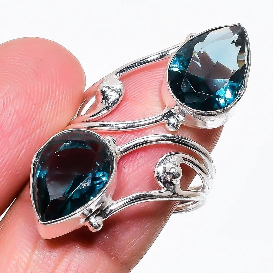 London Blue Topaz Gemstone 925 Sterling Silver Jewelry All Size Ring For Gift - Image 1 of 1