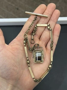 Viktorianische goldgefüllte Taschenuhrkette mit Spinner Anhänger - 13" lang - Bild 1 von 20