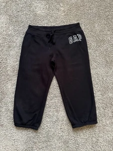 GAP Black Sweatpants Joggers Women’s Sz L White logo Capri Length Bottoms - Picture 1 of 6