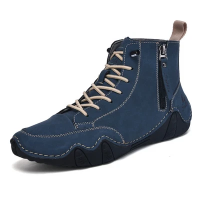 Zapatos informales para hombre hechos a mano de cuero con cremallera lateral transpirables antideslizantes botas al tobillo Foto 1 de 4