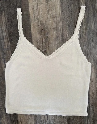 Camiseta sin mangas Reformation talla pequeña tejido glicinia lino Lyocell cuello en V almendra/crema Foto 1 de 4