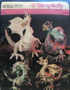 SEWING PATTERN Simplicity 4063 Stuffed DRAGONS 3 sizes 11" 15" & 18" New - Picture 1 of 2