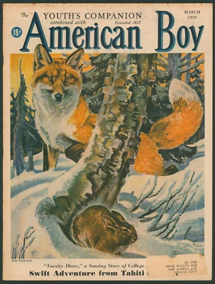 American Boy Magazine March 1939 Fox & Rabbit Cover ~Tough Mutt Jack Landru Foto 1 de 3