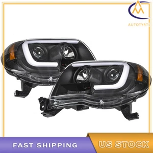 Faros proyectores tubo LED negros izquierda y derecha para Toyota Tacoma 2005-2009 2011 - Imagen 1 de 9