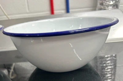 CROW CANYON HOME New Crow Canyon Enamelware Vintage Style 8" Serving Bowl Blue Trim V18BLU