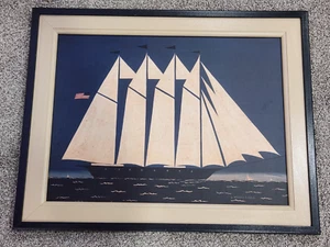Sullins House framed Warren Kimble American Folk Art Clipper Ship Boat Nautical - Picture 1 of 17