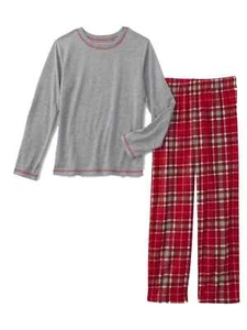 Boys Red and Gray Long Sleeve Plaid Pajamas Fleece Sleep Set XS (4/5) - Picture 1 of 1