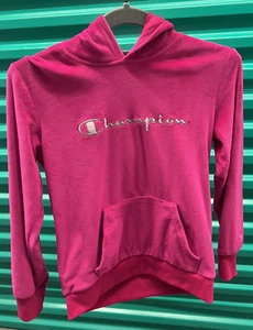 Champion Sweatshirt Girls Medium Youth Pink Fuzzy Hoodie Pullover Free Shipping - Picture 1 of 8