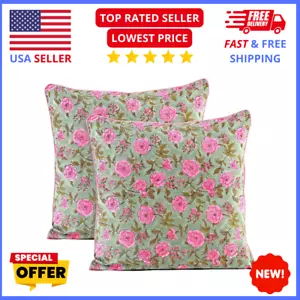 2x Bohemian Pillow Covers 20x20 – Pink Rose Cotton Throw & Accent Cushion Cases - Picture 1 of 10
