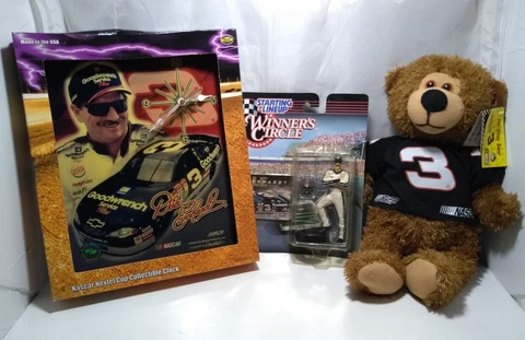 Dale Earnhardt Pit Stop Bear, Nextel Cup Clock, Starting Lineup Figure Lot of 3 Cover
