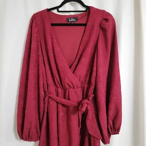 Lulus Faux Wrap Mini Dress Balloon Sleeves Embroidered Womens Size M *Fits Lg - Picture 1 of 10