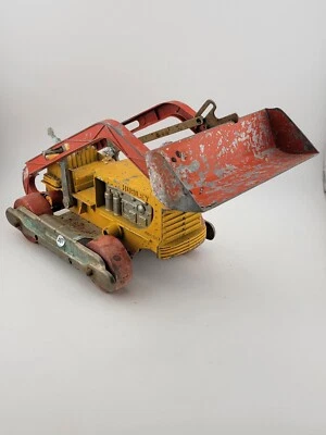 VINTAGE HUBLEY DIESEL VINT DIECAST RED/ORANGE ENML OVERHEAD TOY BULLDOZER - Image 1 of 4