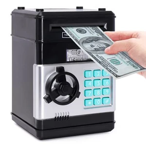 Black Piggy Bank for Kids Electronic ATM Cash Coin Can Money Saving Box with ... - Picture 1 of 7