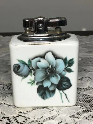 DE COLECCIÓN PINTADO A MANO ROSA SOBREMESA ENCENDEDOR PORCELANA JAPÓN PAT NO 53188V Foto 1 de 4