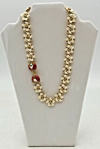 TALBOTS LADYBUG WITH WHITE ENAMEL FLOWERS 18"+ NECKLACE NWT - Picture 1 of 7