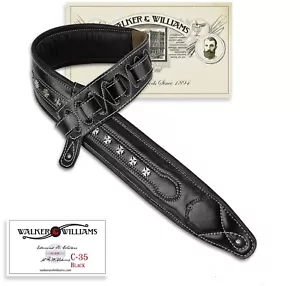 Walker & Williams C-35 negro cuero premium con tachuelas de metal correa doble acolchada - Imagen 1 de 7