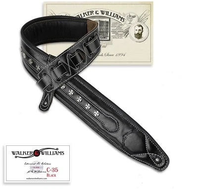 Walker & Williams C-35 Cuero Premium Negro con Tachuelas de Metal Doble Correa Acolchada Foto 1 de 4