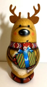 3-D Reindeer Moose Winter Christmas Cookies Treats Tin Container W/ Felt Horns - Picture 1 of 8