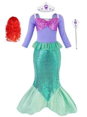 Little Mermaid Ariel Princess Costume Kids Girls Dress Cosplay 9/10 Yo - Image 1 of 4