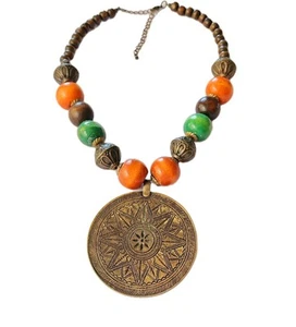 Tibet Holz Perlenkette großer Stern Amulett Anhänger - Bild 1 von 10