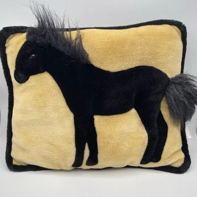 Almohada de caballo JADA 3D beige con caballo negro y acento de adornos decoración del hogar 16"x14" Foto 1 de 4