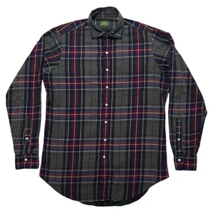Camicia uomo Sid Mashburn a quadri in flanella con bottoni media rosso blu cotone - Foto 1 di 4