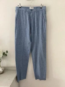 BNWT Mens M&S Blue Linen Mix Trousers, UK Size W32 x L33, Tagged - Picture 1 of 5