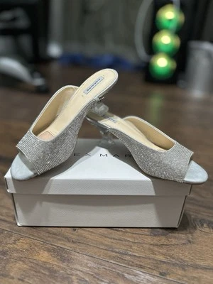 Alex Marie Tynslee Silver Rhinestone Lucite Heel Dress Sandals - Image 1 of 4