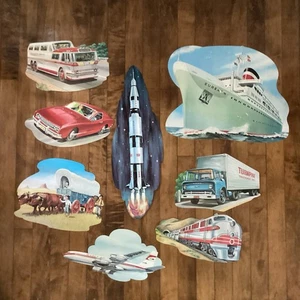 Vintage Retro MCM Transportation Vehicles Single Sided Die Cut RARE Set Of 8 EUC - Picture 1 of 10