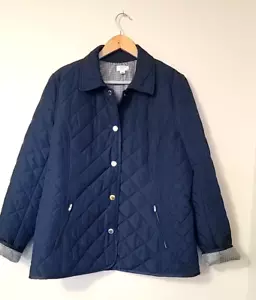 Crown & Ivy Women’s Quilted Button Down Navy Blue Barn Jacket Coat Size L - Picture 1 of 9