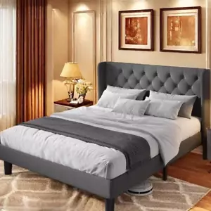 Full Size Bed Frame with Upholstered Headboard, under Bed Storage, 850Lbs, Dark - Picture 1 of 12