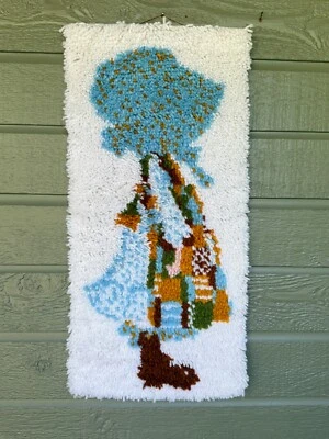 Vintage Holly Hobbie Latch Hook Wall Hanging Decor Finished from Kit Shag Rug - Image 1 of 4