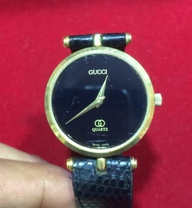 Vintage Gucci Ladies Quartz Watch Genuine Black Leather Band Swiss Made - Picture 1 of 5
