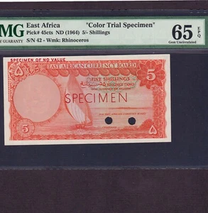 East Africa 5 Shillings 1964 P-45cts * PMG Gem Unc 65 EPQ * Color Trial Specimen - Picture 1 of 2
