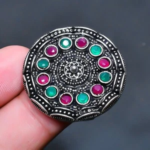 Kashmir Red Ruby, Emerald Gemstone Jewelry Ring US Size 7.5 E656 - Picture 1 of 3