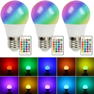 3PCS E26 E27 3W RGB LED Light Bulb 16 Color Changing Lamp IR Remote Control USA - Picture 1 of 12