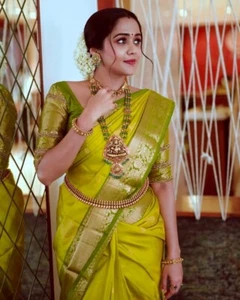 Green Color Soft Litchi Silk Blend Rich Pallu jacquard Work Sari Un-Stitch Choli - Picture 1 of 6